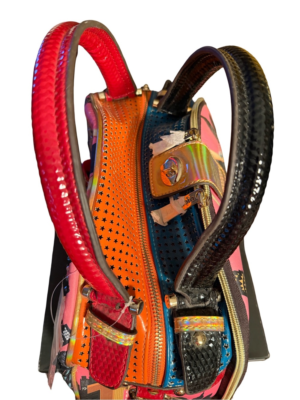 Nicole Lee NWOT Novelty Retro Multi-Color Top-Handle Satchel Crossbody (P249) - Picture 3 of 13
